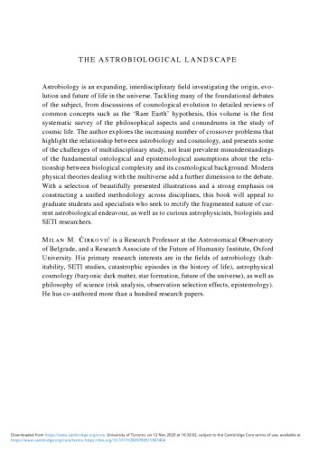 The Astrobiological Landscape: Philosophical Foundations of the Study of Cosmic Life: 7 (Cambridge Astrobiology, Series Number 7)