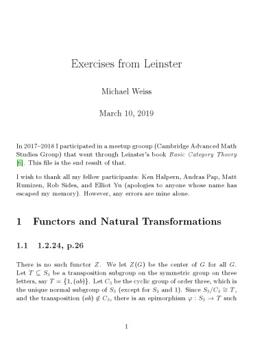 Basic Category Theory (Solutions by Michael Weiss)