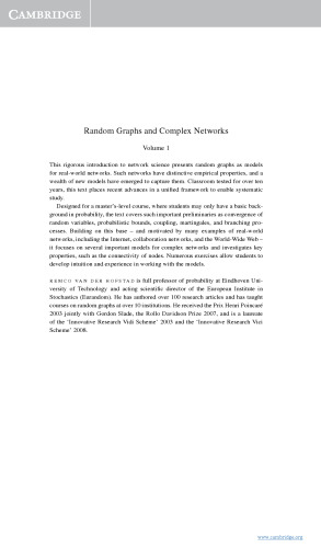 Random Graphs and Complex Networks (Cambridge Series in Statistical and Probabilistic Mathematics, Series Number 43)