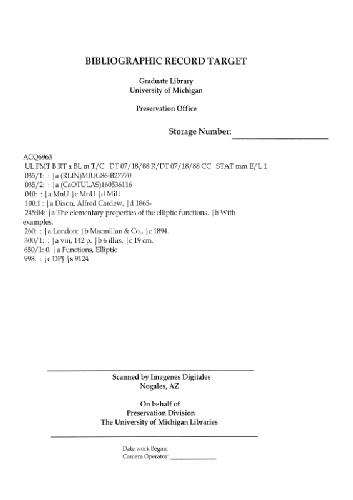 The Elementary Properties of the Elliptic Functions, With Examples: -1894