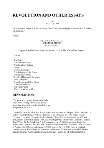 Revolution, and Other Essays 1910