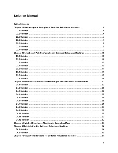 Switched Reluctance Motor Drives: Fundamentals to Applications (Solutions, Instructor Solution Manual)