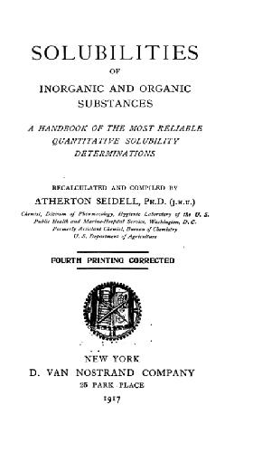 A Handbook of Most Reliable Quantitative Solubility Determinations
