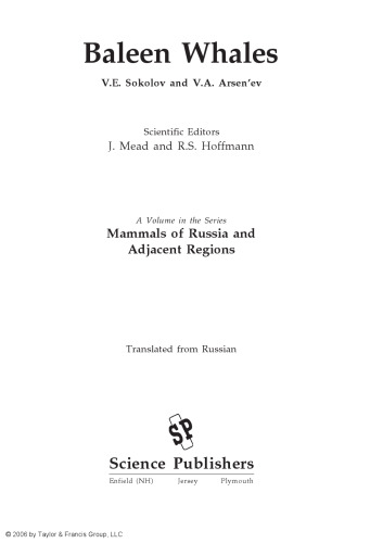Mammals of Russia and Adjacent Regions: Baleen Whales