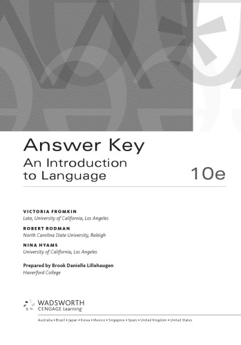 Answer Key An Introduction to Language Tenth Edition