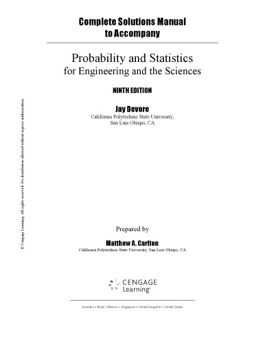 Complete Solutions Manual to Accompany Probability and Statistics for Engineering and the Sciences by Jay Devore
