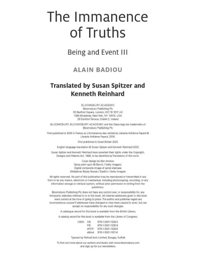 The Immanence of Truths: Being and Event III