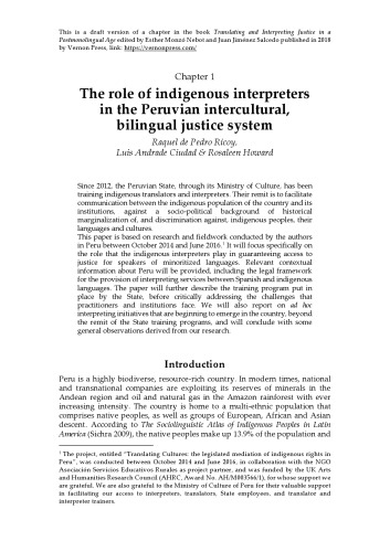 The role of indigenous interpreters in the Peruvian intercultural, bilingual justice system