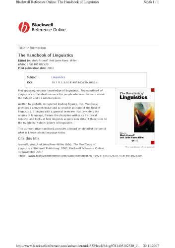 The Handbook of Linguistics (Blackwell Handbooks in Linguistics)