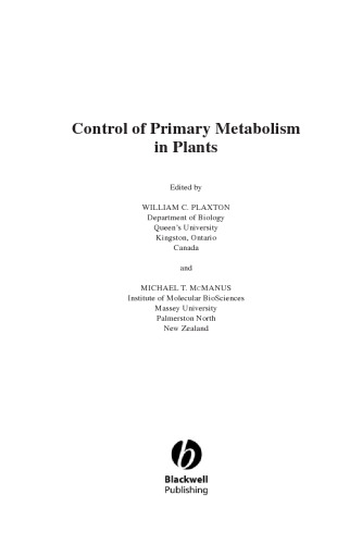 Annual Plant Reviews, Control of Primary Metabolism in Plants (Volume 22)