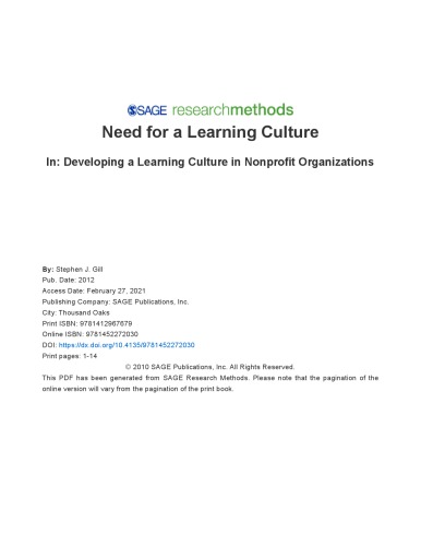Developing a Learning Culture in Nonprofit Organizations