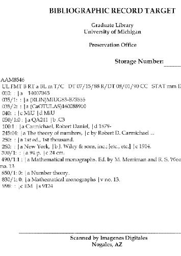 Theory of numbers