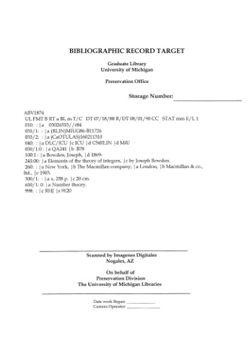 Elements of the theory of integers
