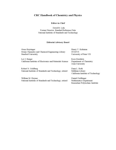 CRC Handbook of Chemistry and Physics, 89th Edition