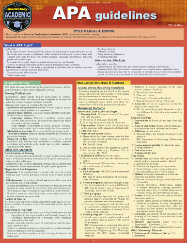 APA Guidelines - 7th Edition: A Quickstudy Laminated Reference Guide