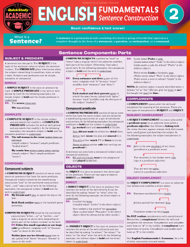 English Fundamentals 2 - Sentence Construction: QuickStudy Language Arts Laminated Reference & Study Guide