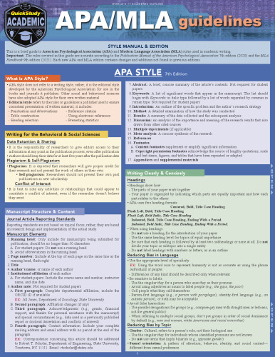 Apa/MLA Guidelines - 7th/9th Editions Style Reference for Writing: A Quickstudy Laminated Guide (Quick Study Academic)