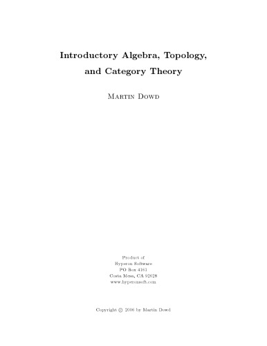 Introductory Algebra, Topology, and Category Theory