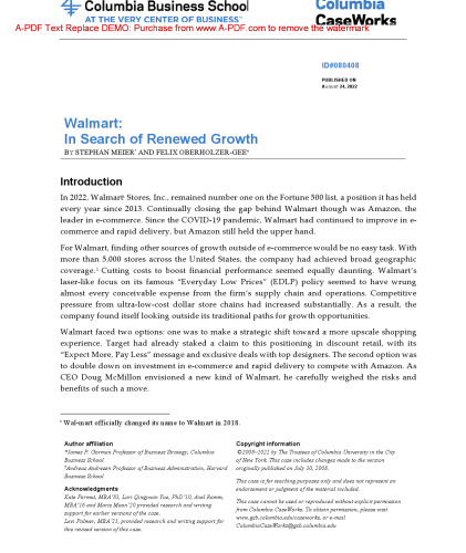 Wal-mart: In Search of Renewed Growth