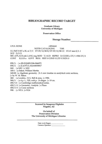 Algebraic Geometry: A New Treatise On Analytical Conic Sections