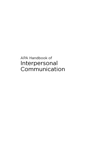 APA Handbook of Interpersonal Communication