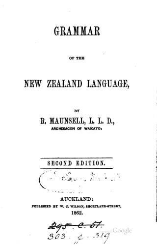 Grammar Of The New Zealand Language (1862)
