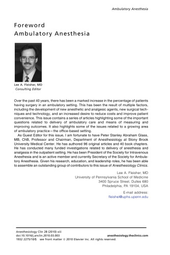 Ambulatory Anesthesia, An Issue of Anesthesiology Clinics (The Clinics: Surgery)
