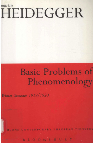 Basic Problems of Phenomenology: Winter Semester 1919/1920