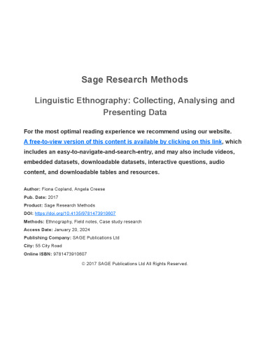 Linguistic Ethnography: Collecting, Analysing and Presenting Data
