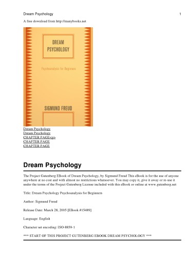 Dream Psychology: Psychoanalysis for Beginners