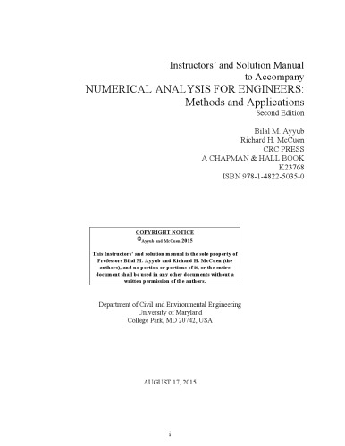 Numerical Analysis for Engineers: Methods and Applications, Second Edition (Solutions, Instructor Solution Manual)