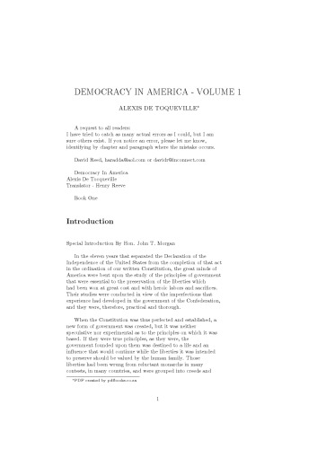 Democracy in America, Volume 1