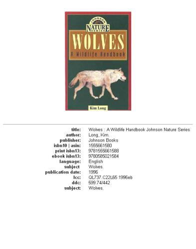 Wolves: A Wildlife Handbook