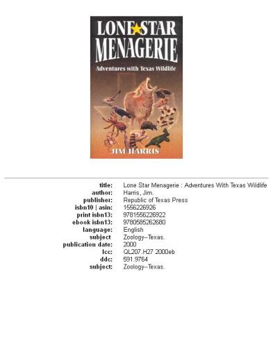 Lone Star Menagerie: Adventures with Texas Wildlife