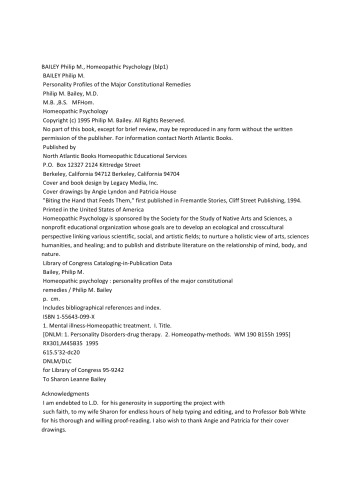 Homeopathic Psychology: Personality Profiles of the Major Constitutional Remedies