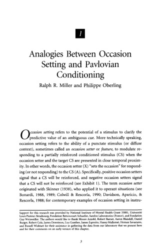 Occasion Setting: Associative Learning and Cognition in Animals (Apa Science Volumes)