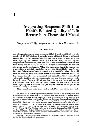 Adaptation to Changing Health: Response Shift in Quality-of-Life Research