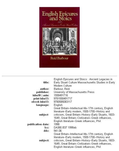 English epicures and stoics: ancient legacies in early Stuart culture