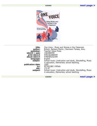 One Voice: Music and Stories in the Classroom