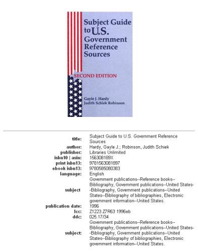 Subject Guide to U.S. Government Reference Sources: