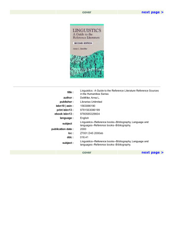 Linguistics: A Guide to the Reference Literature