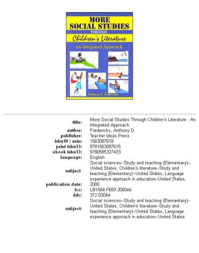 More social studies through children's literature: an integrated approach