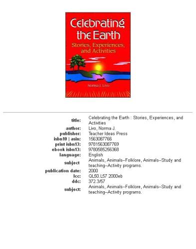 Celebrating the earth: stories, experiences, and activities
