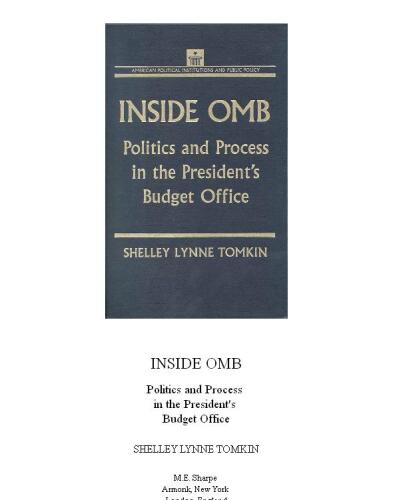 Inside Omb: Politics and Process in the President's Budget Office (American Political Institutions and Public Policy)