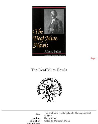The Deaf Mute Howls (Gallaudet Classics in Deaf Studies Series, Vol. 1)