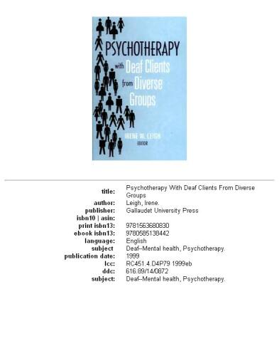 Psychotherapy with Deaf Clients from Diverse Groups