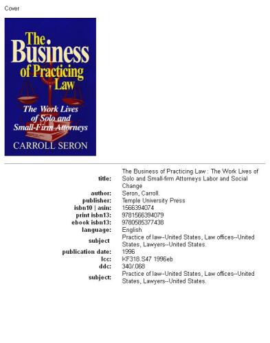 Business Of Practicing Law (Labor And Social Change)