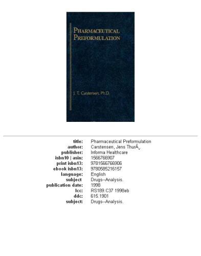 Pharmaceutical Preformulation
