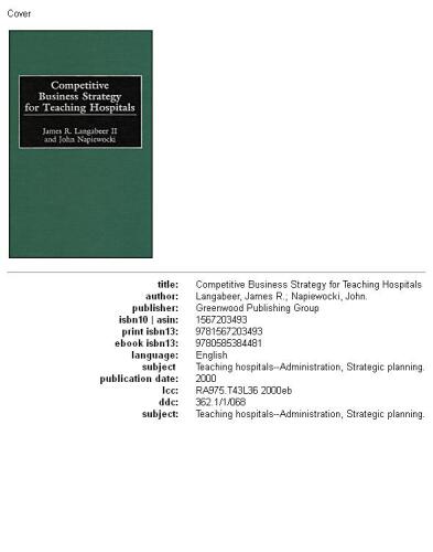 Competitive business strategy for teaching hospitals