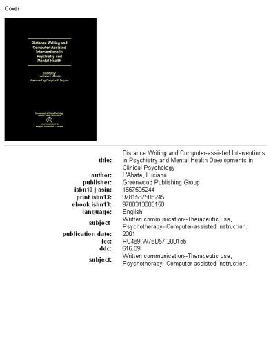 Distance Writing and Computer-Assisted Interventions in Psychiatry and Mental Health (Developments in Clinical Psychology)